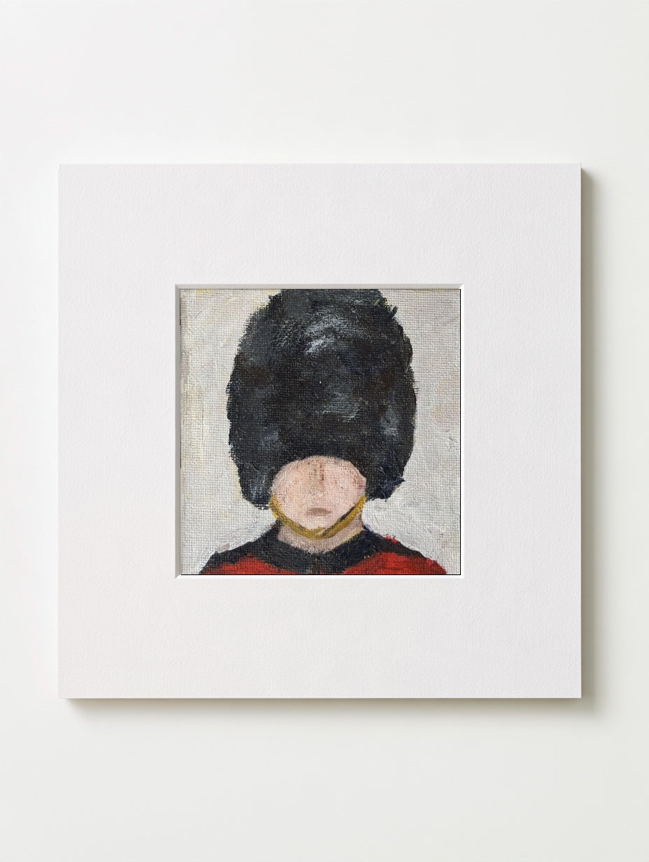 King's Guard mounted mini art print in a white card mount