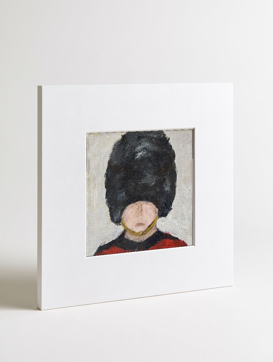 King's Guard mounted mini art print in a card mount, flat-lay view