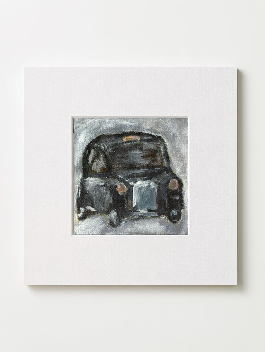 Black Cab mounted mini art print in a white card mount