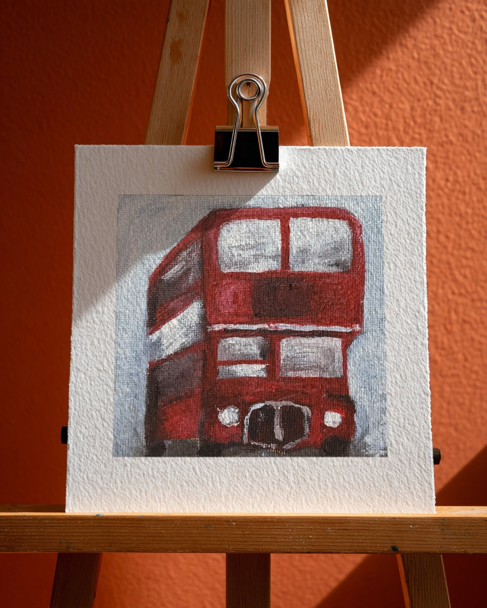 Red Bus Mini Print, 15cm x 15cm