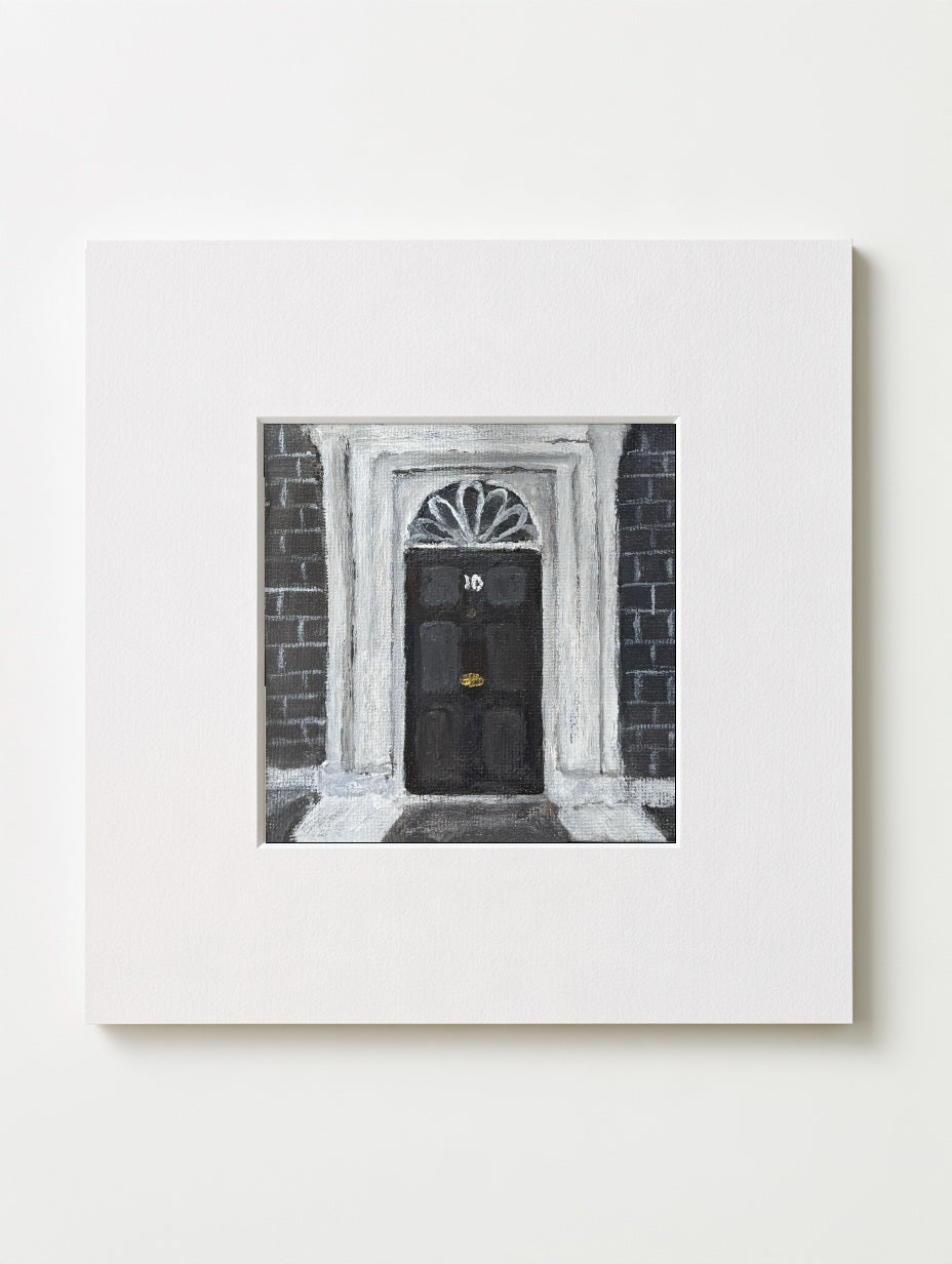 10 Downing Street mounted mini art print in a white card mount