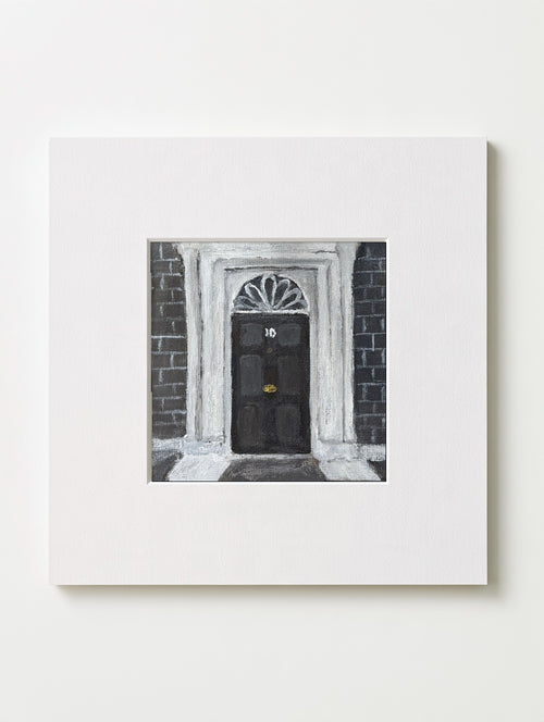10 Downing Street mounted mini art print in a white card mount