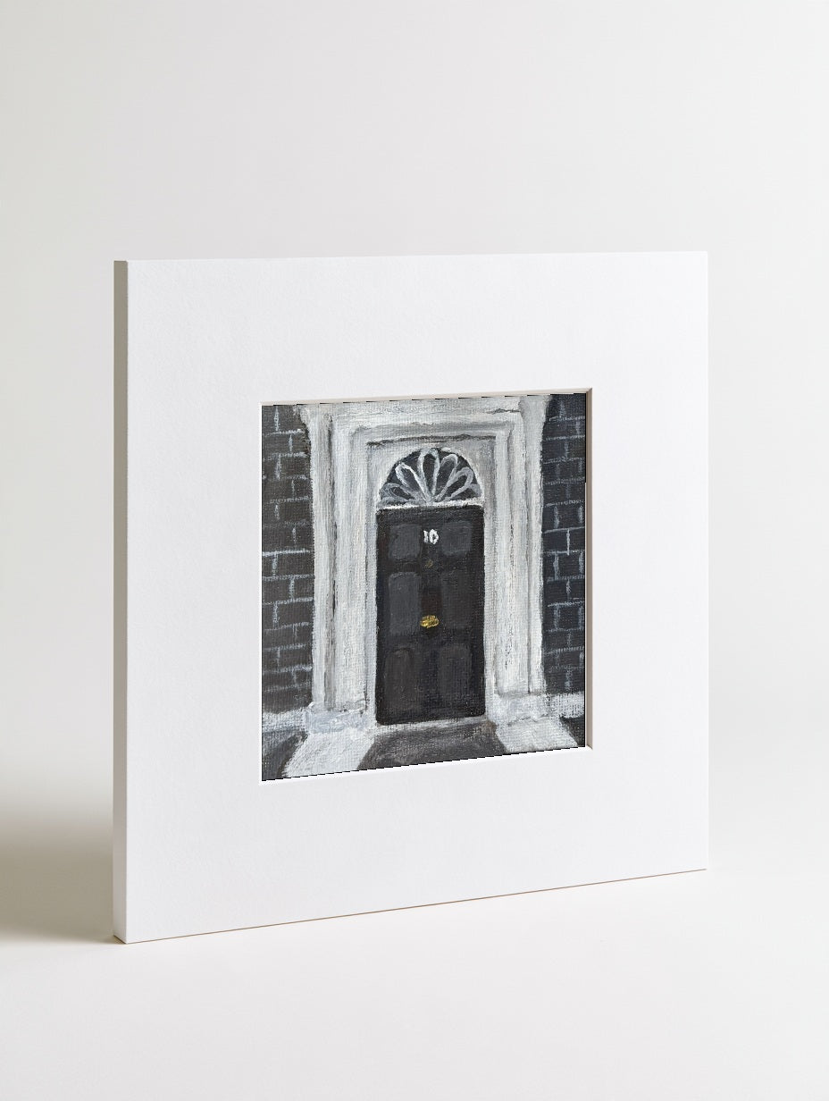 10 Downing Street mounted mini art print in a card mount, flat-lay view