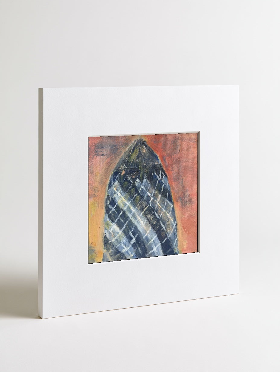The Gherkin mounted mini art print in a card mount, flat-lay view