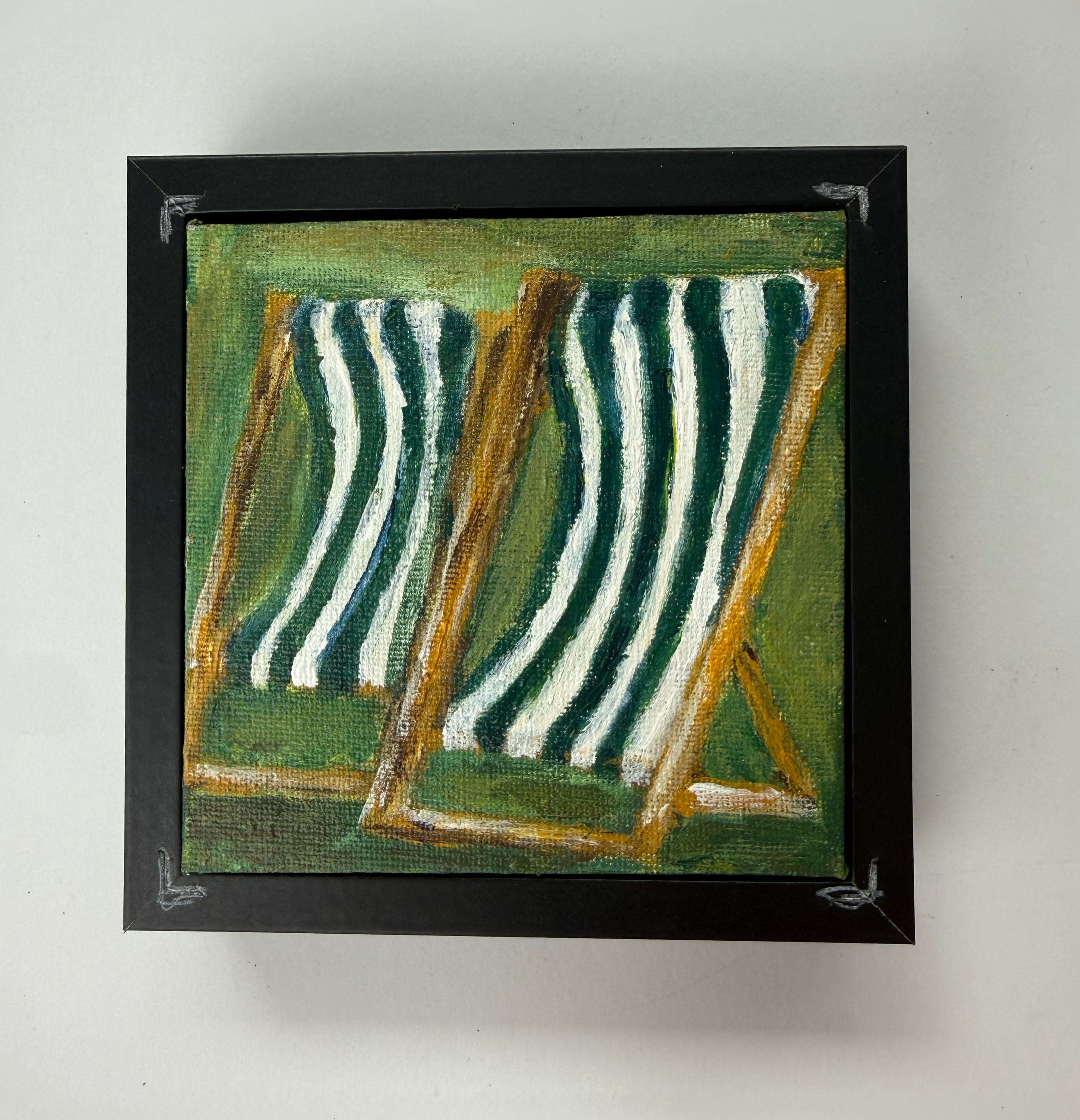 08/40 Hyde Park Deck Chairs, Acrylics on Canvas Framed - Preorder Now