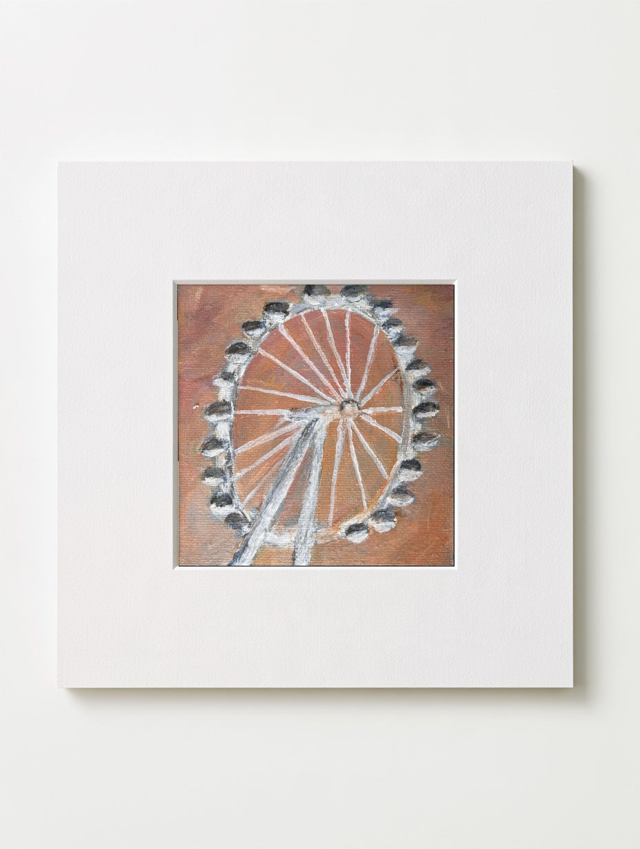 London Eye mounted mini art print in a white card mount