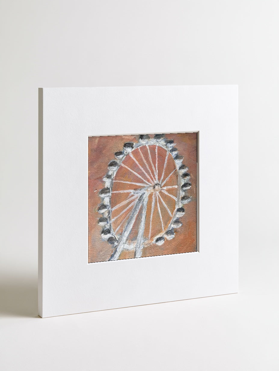 London Eye mounted mini art print in a card mount, flat-lay view