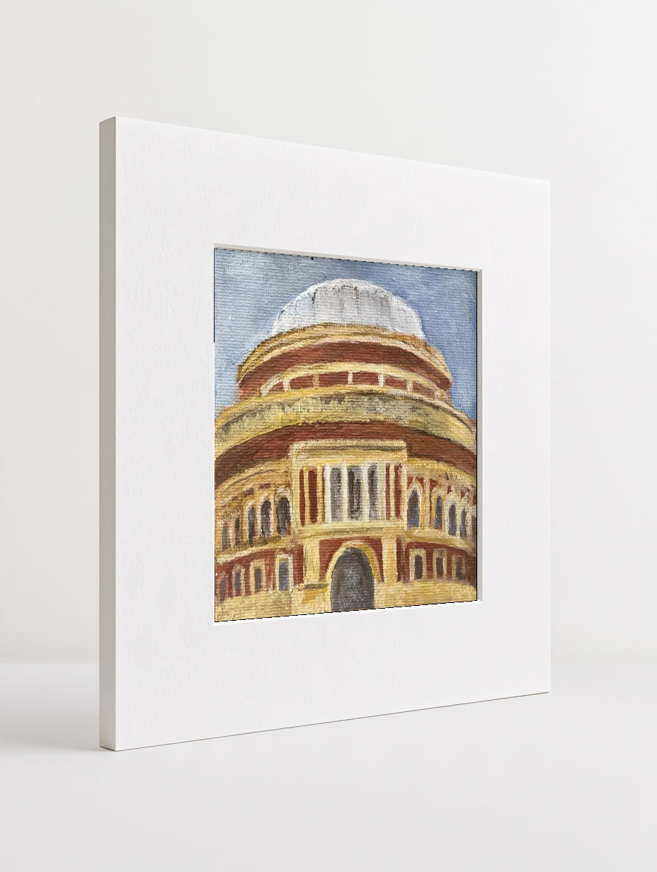 Royal Albert Hall mounted mini art print in a card mount, styled view