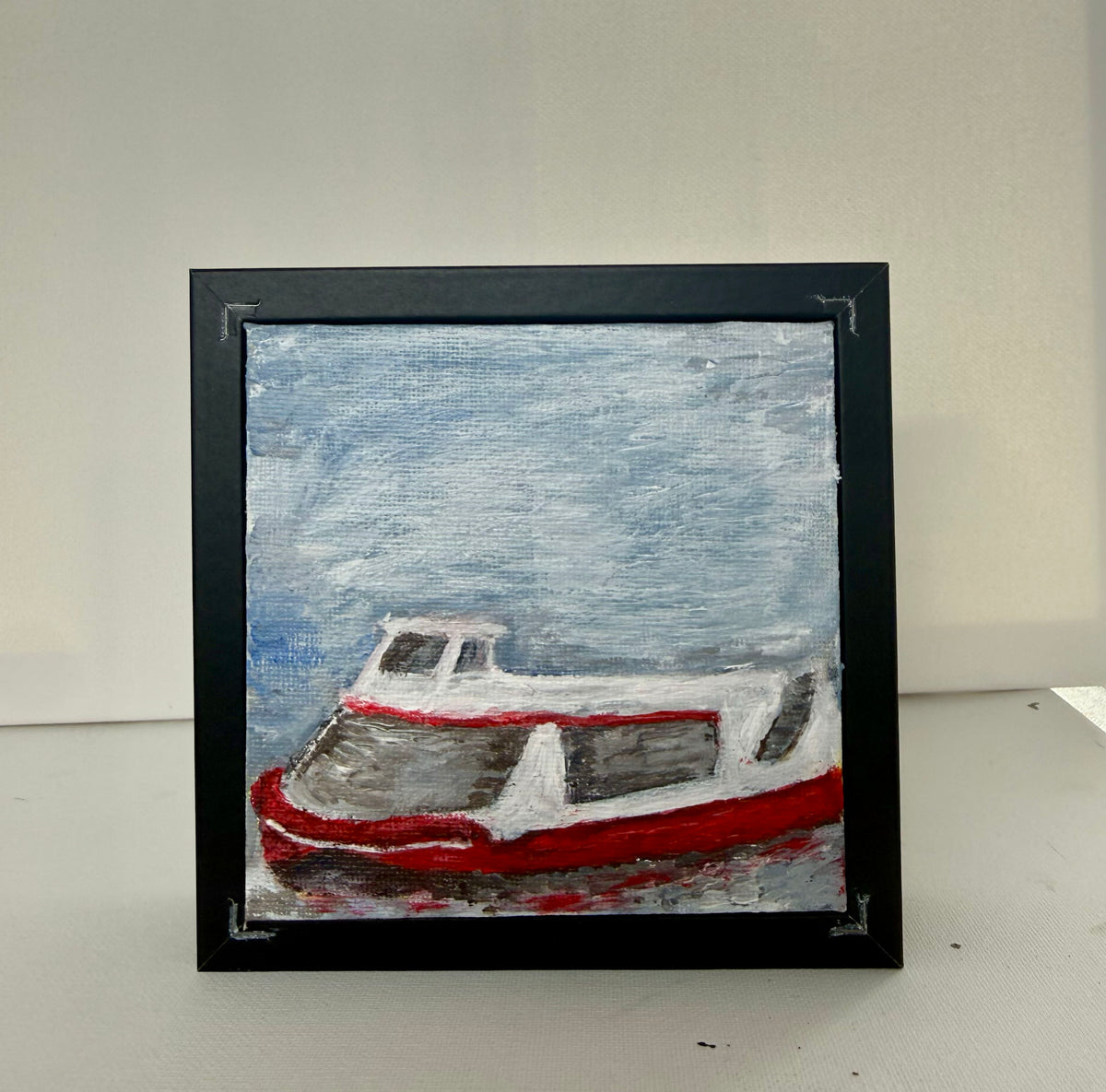 Front view of the framed London Ferry hand-painted London painting