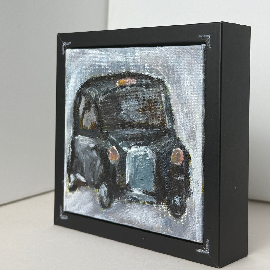 Black Cab hand-painted London painting, close-up photo